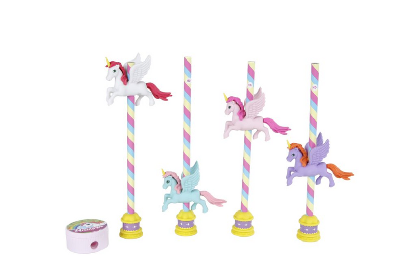 Merkloos sans marque unicorn potlood met gum set 4 stuks en puntenslijper