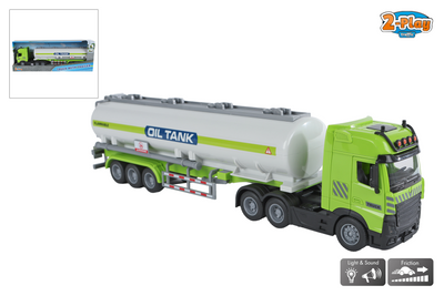 2-play vrachtwagen met tank-oplegger frictie licht en geluid 38cm