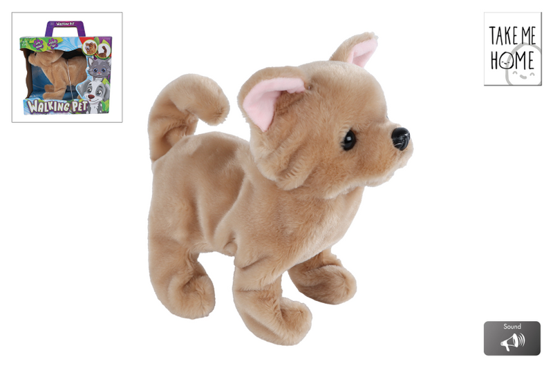Take me home loophond bruin blaffend en kwispelend 21cm