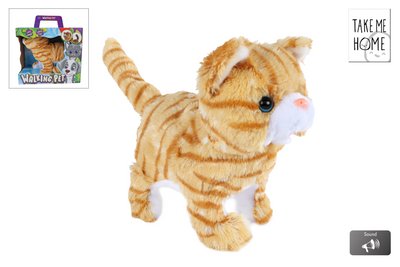 Take me home looppoes - knuffel poesje van 21 cm - miauwend en kwispelend