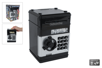 Van manen geldkluis speelgoed met geheime code zwart 19,5cm.