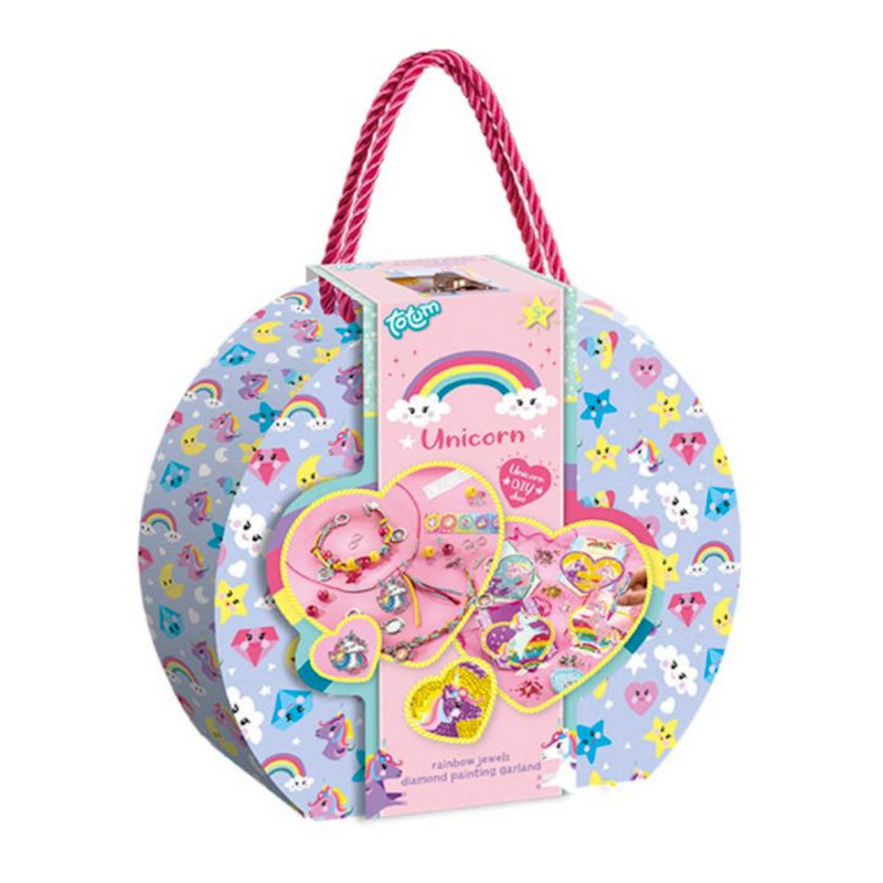 Totum unicorn 2-in-1 knutselkoffer - armbandjes en ketting maken en diamond painting kaarten versieren - speelgoed kinderen - knutselen - voor meisjes - vanaf 5 jaar