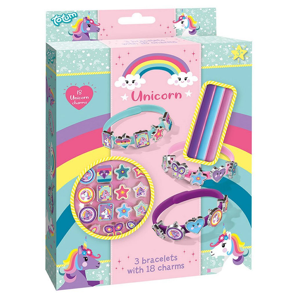 Totum unicorn 3 schuif armbandjes maken met 18 bedels - knutselset - speelgoed knutselen meisjes en jongens vanaf 3 jaar