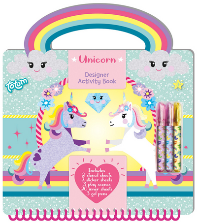 Totum unicorn designer vakantie doeboek stickeren, tekenen en schrijven - creatief speelgoed meisjes vanaf 3 jaar - 25 delig - incl. stickers en sjablonen knutselen