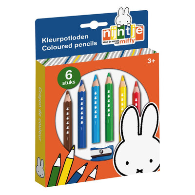 Bambolino nijntje kleurpotloden, dikke junior houten potloden - 6 kleuren en slijper - kindveilig - vanaf 3 jaar - toys