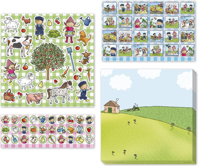 Fien teun stickers - 3 stickervellen met speelachtergrond - creatief speelgoed - boerderij - bambolino toys - vanaf 3 jaar