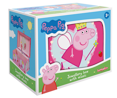 Bambolino peppa pig sieradendoosje, juwelenkistje, muziekdoosje - met draaiende peppa ballerina en spiegel - junior peuter en kleuterspeelgoed vanaf 3 jaar - cadeautip