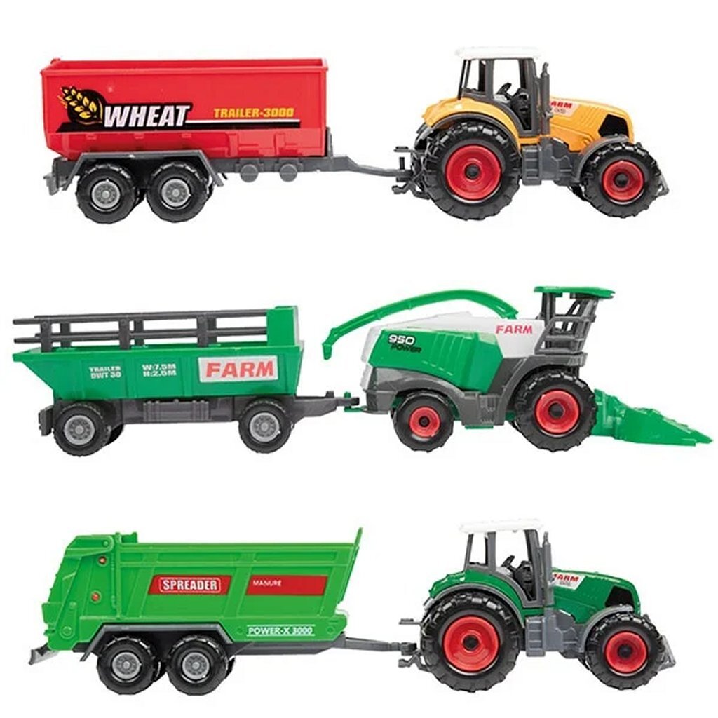 Toi-toys metal landbouw set 6-delig tractor + aanhanger 4 assorti