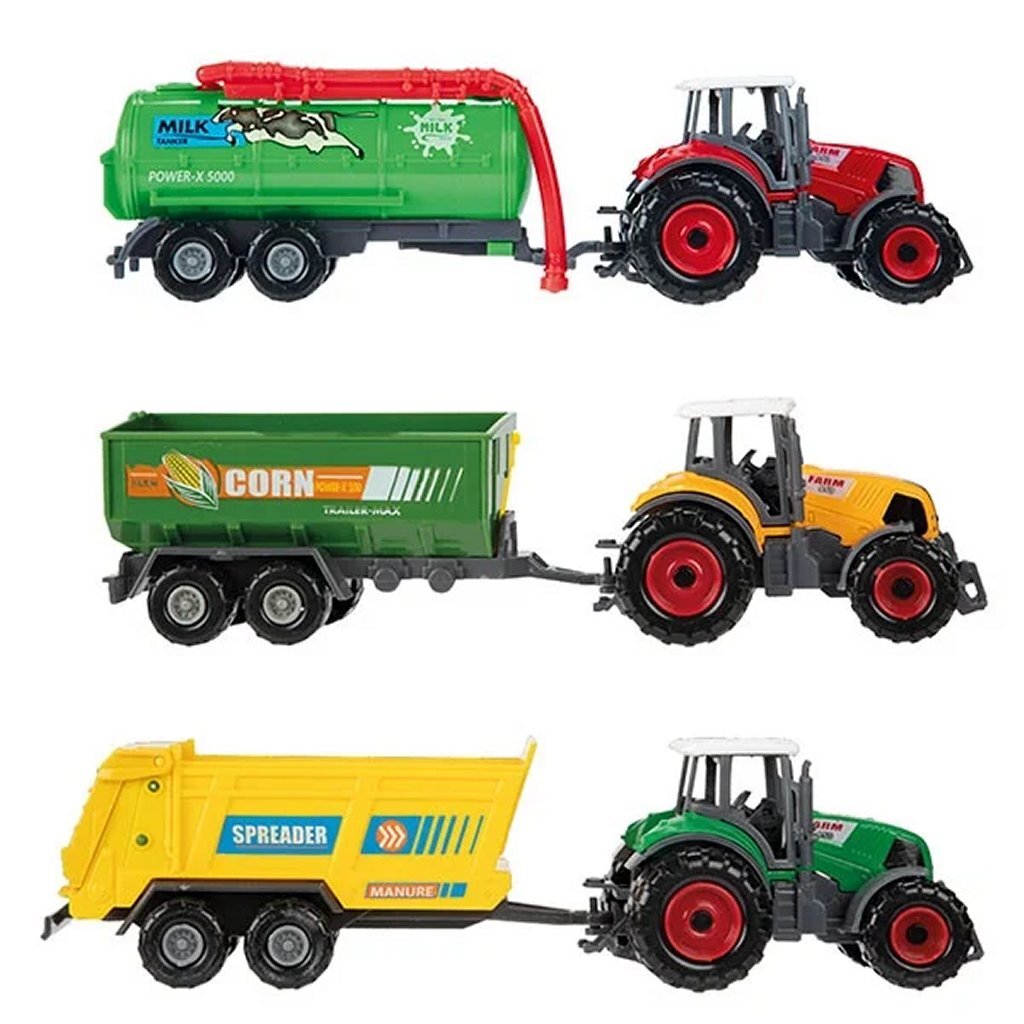 Toi-toys metal landbouw set 6-delig tractor + aanhanger 4 assorti