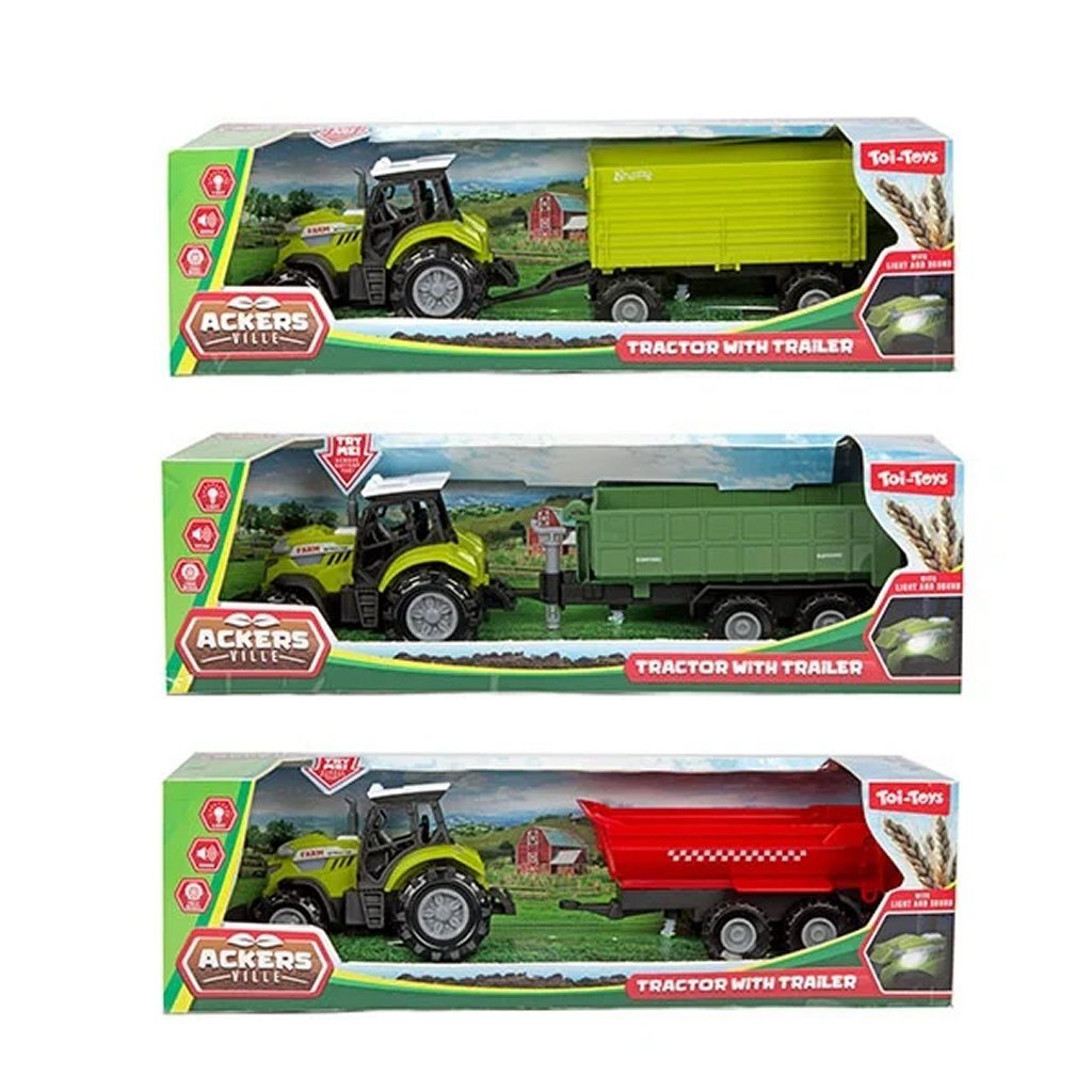 Toi-toys ackers ville tractor met aanhanger + licht en geluid assorti