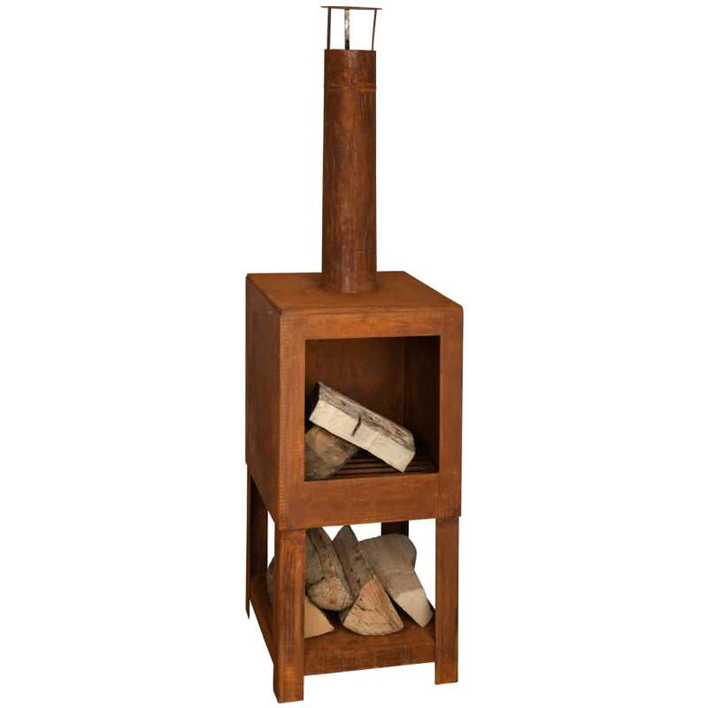 Esschert design tuinhaard met houtopslag roestkleurig ff298