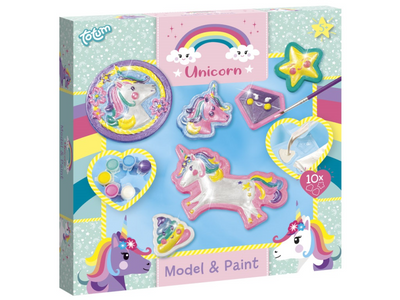 Totum unicorn gips figuren gieten en beschilderen - knutselset 10 figuren - creatief speelgoed vanaf 5 jaar inclusief verf regenboogkleuren