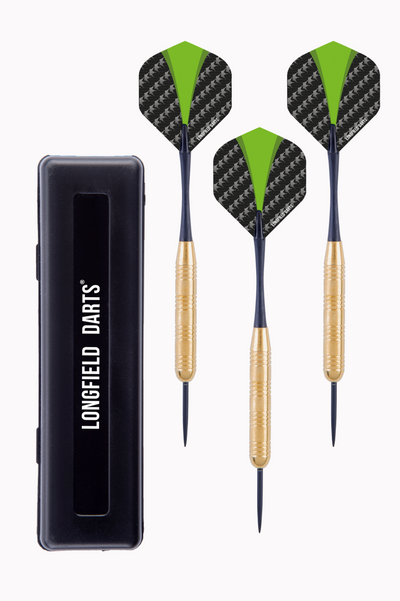 Engelhart nickel silver dartpijl set 22 gram – 3 stuks – rood zwart flights, zwarte shaft – semi professioneel – inclusief kunststof etui – longfield