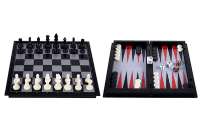 Engelhart reisspel schaak backgammon 24 cm – magnetisch opklapbaar – inclusief opbergcompartiment – koning 50 mm –