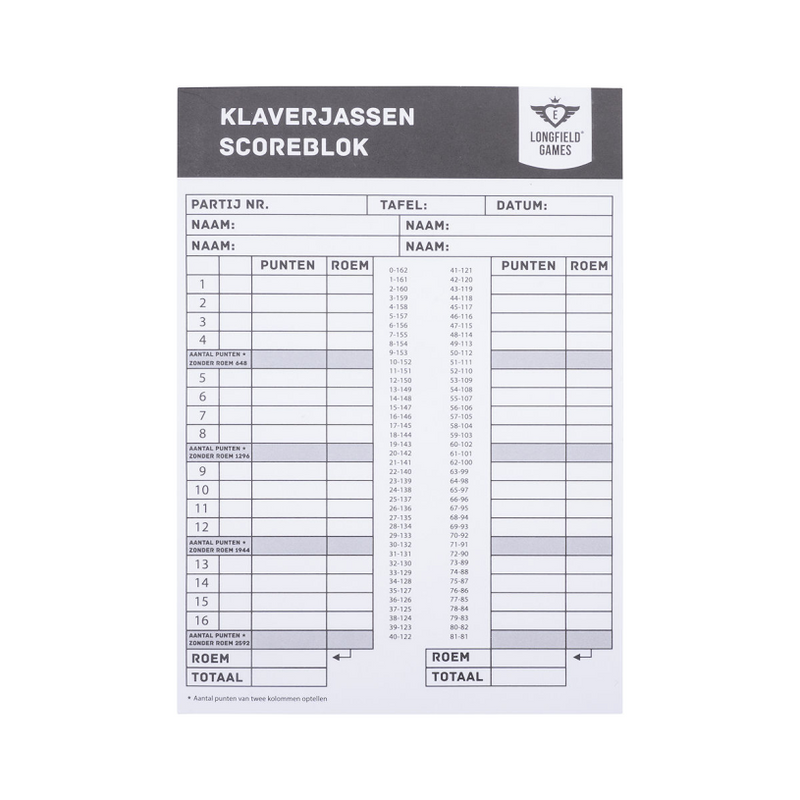Klaverjas scoreblok (50 vellen)
