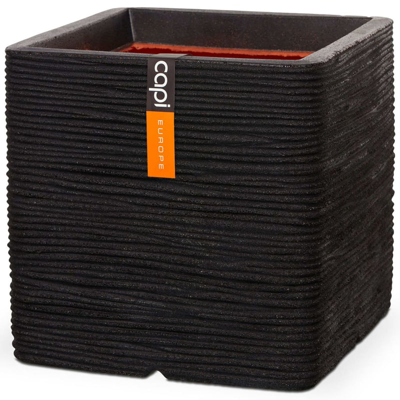 Capi plantenbak nature rib vierkant 30x30 cm zwart kblr902