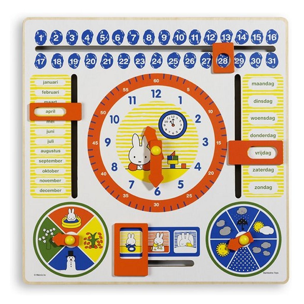 Bambolino nijntje houten speelgoed kalenderklok oefenklok leerklok - peuter kleuter educatief speelgoed - toys