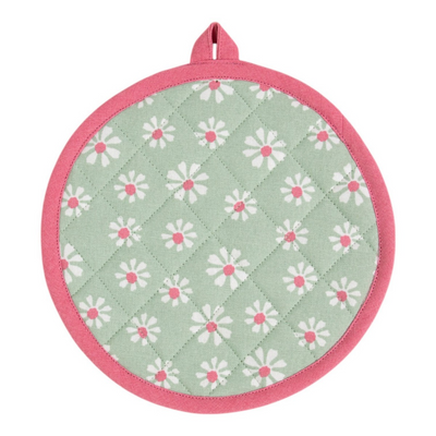 Linen and more lm pannenlap rond20cm - daisy flowers groen