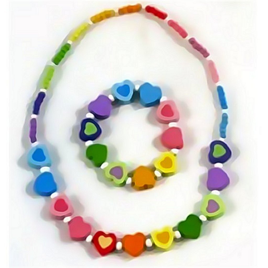 Simply for Kids Simply for Houten Kralenketting + Armbandje Hartjes