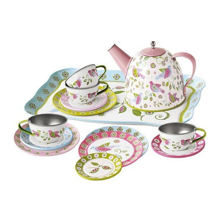 Simply for kids tinnen theeservies vogels met koffertje