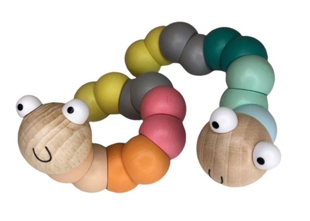 Houten wiggly worm. pastelkleur. 3+