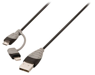 Bandridge bbm39400b10 2-in-1 data en oplaadkabel usb micro-b male + lightningadapter - a male 1.00 m zwart