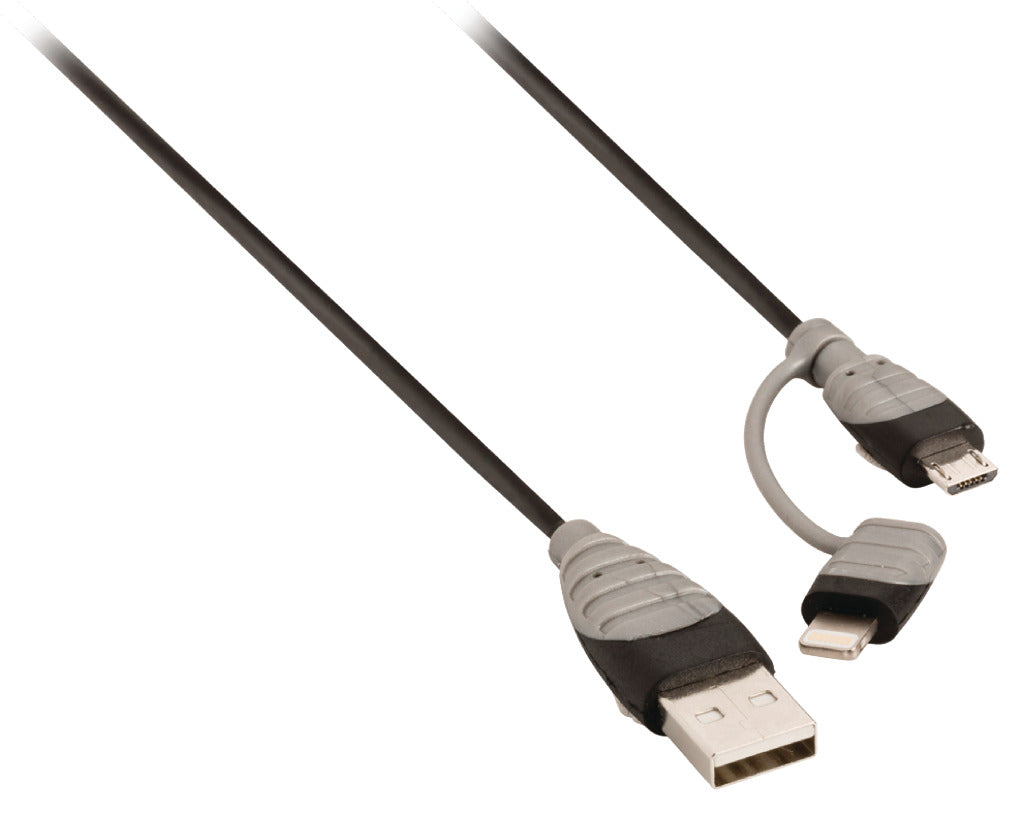Bandridge bbm39400b10 2-in-1 data en oplaadkabel usb micro-b male + lightningadapter - a male 1.00 m zwart