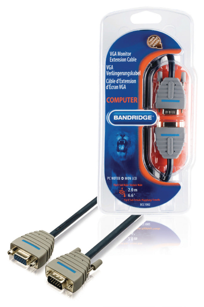 Bandridge bcl1002 vga verlengkabel vga male - vga female 15-pins 2.00 m blauw