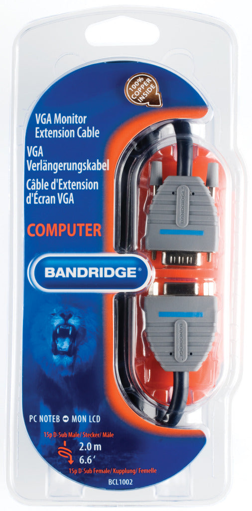 Bandridge bcl1002 vga verlengkabel vga male - vga female 15-pins 2.00 m blauw