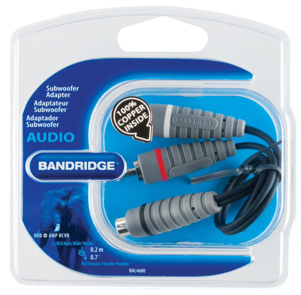 Bandridge bal4600 subwooferkabel 2x rca male - rca female 0.20 m blauw