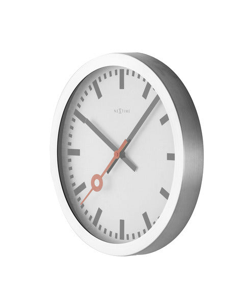 Nextime station – wandklok tafelklok – 19 cm – geborsteld aluminium – wit