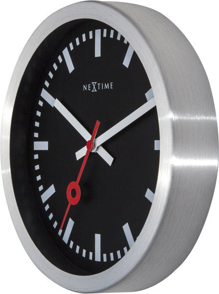 NeXtime NeXtime NE-3998STZW Wandklok 'Station' Ø19 Cm, Geborsteld Aluminium Zwart