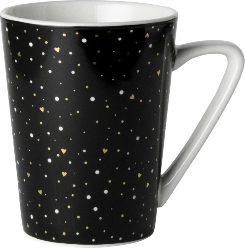 Dutch rose loft zwart-wit mok zwart met glitters 31 cl