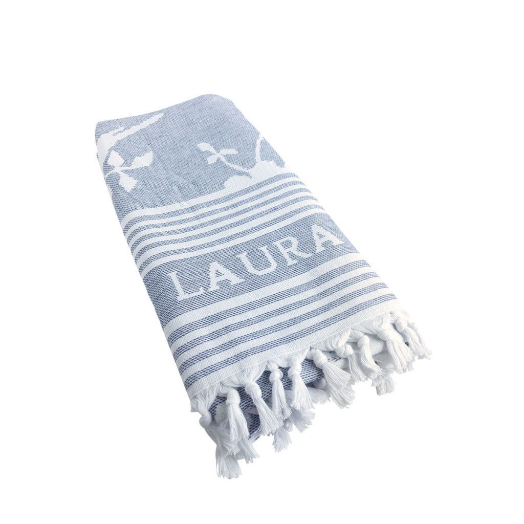 Laura Ashley Laura Ashley Hamamdoek Elveden Midnight 90x180 cm Blauw Wit