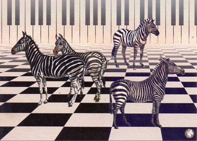 Prentbriefkaart cd03: piano zebra 6 st