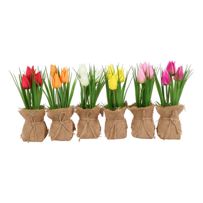 Countryfield kunstbloem in pot tulp veelkleurig h20cm