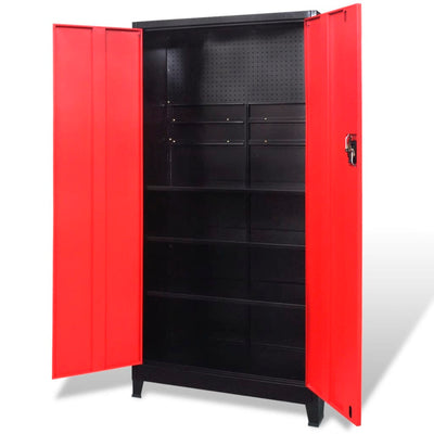 VidaXL Gereedschapskast met 2 deuren 90x40x180 cm staal zwart en rood