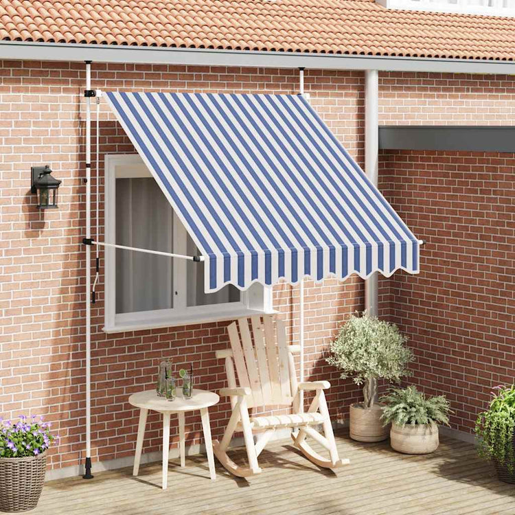 Vidaxl luifel handmatig uittrekbaar 200 cm blauw en witte strepen