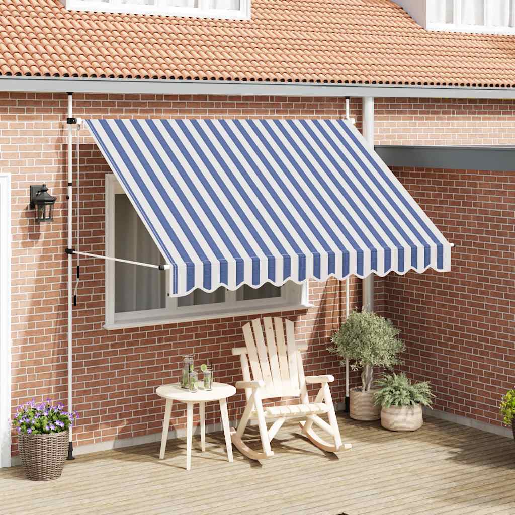 Vidaxl luifel handmatig uittrekbaar 300 cm blauw en witte strepen