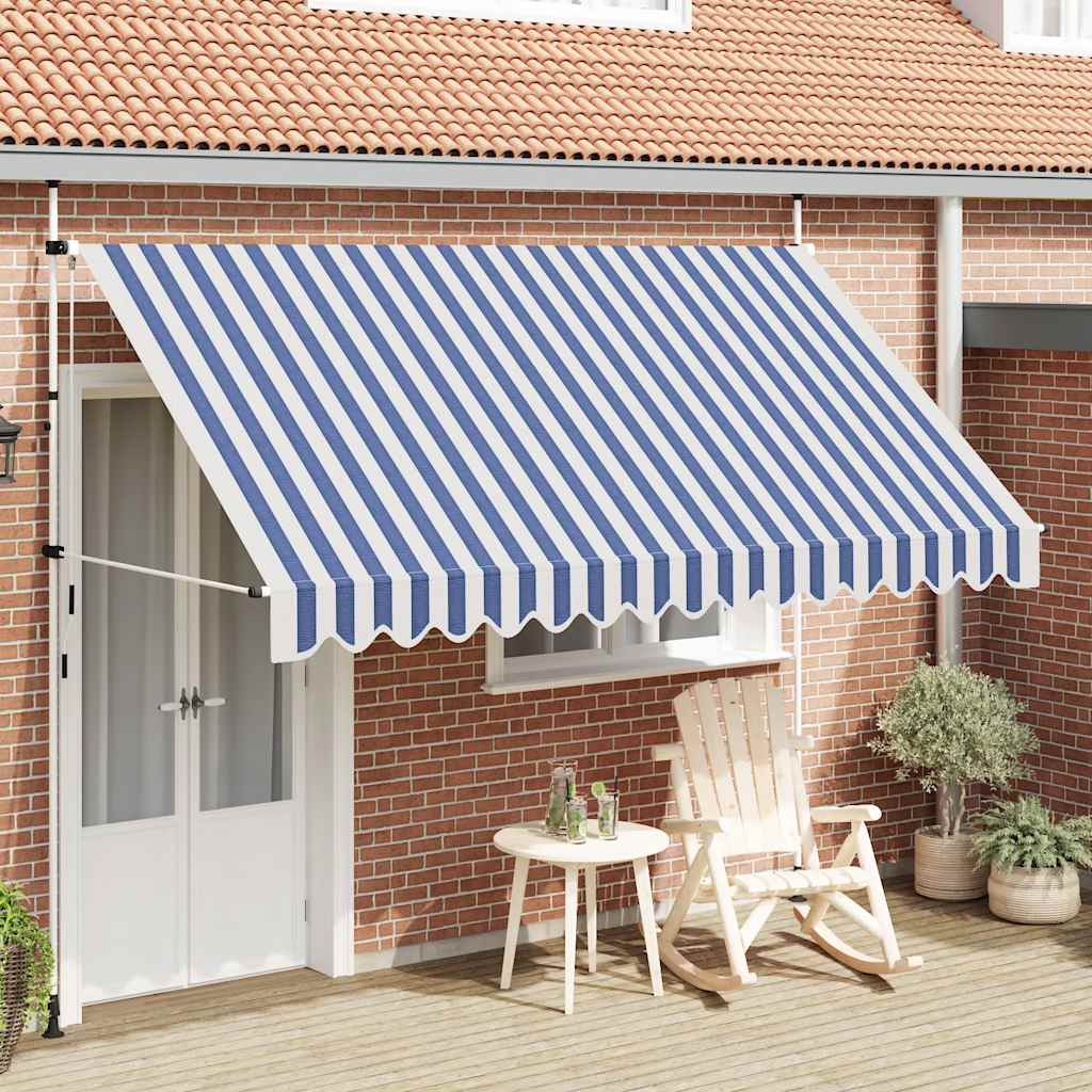 Vidaxl luifel handmatig uittrekbaar 350 cm blauw en witte strepen