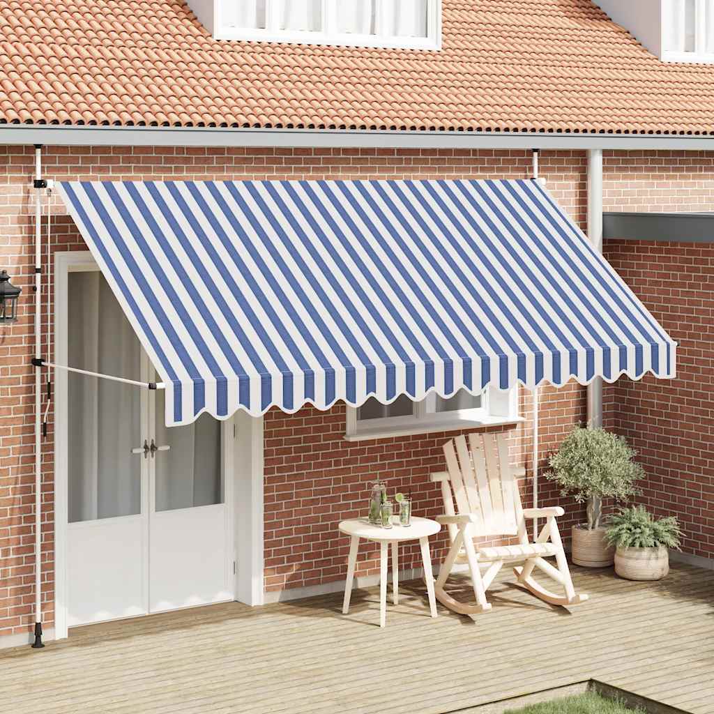 Vidaxl luifel handmatig uittrekbaar 400 cm blauw en witte strepen