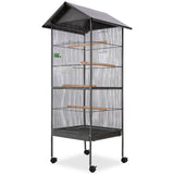 Vidaxl vogelkooi met dak staal zwart 66x66x155 cm - afbeelding 1