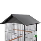 Vidaxl vogelkooi met dak staal zwart 66x66x155 cm - afbeelding 2