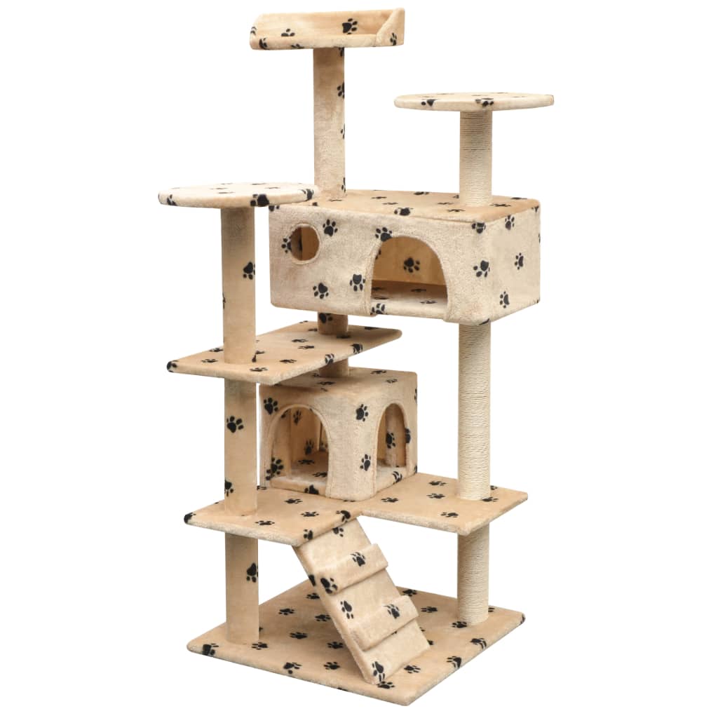 Vidaxl kattenkrabpaal met sisal krabpalen 125 cm pootafdrukprint beige