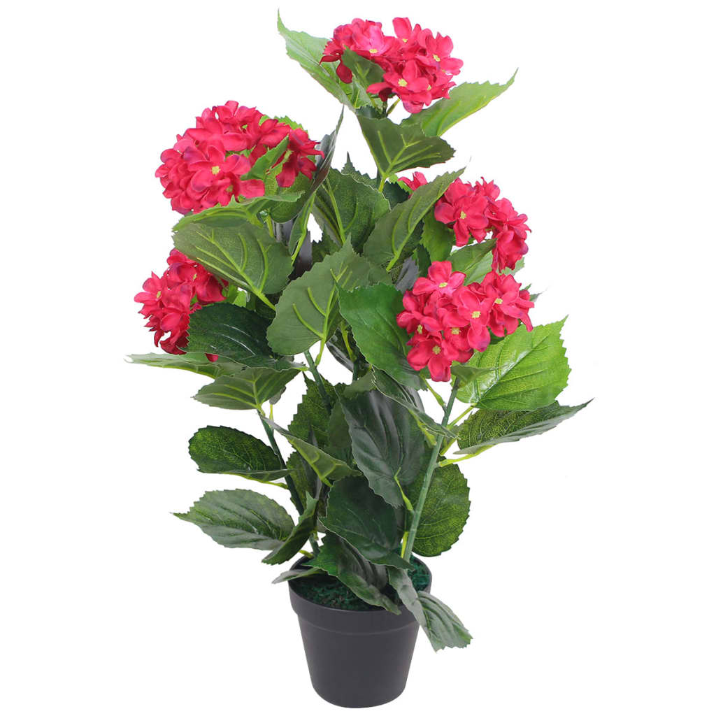 VidaXL Kunst hortensia plant met pot 60 cm rood