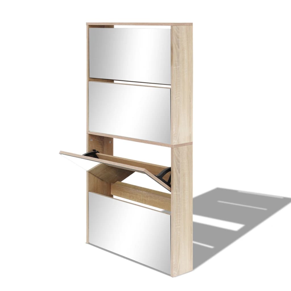 Vidaxl schoenenkast met 4 spiegels 63x17x134 cm eikenhout