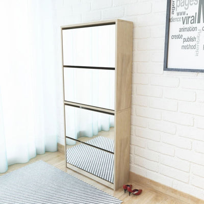Vidaxl schoenenkast met 4 spiegels 63x17x134 cm eikenhout