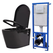 VidaXL Hangend toilet met verborgen stortbak keramiek zwart - afbeelding 1