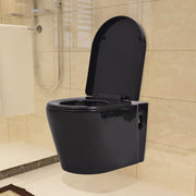 VidaXL Hangend toilet met verborgen stortbak keramiek zwart - afbeelding 2