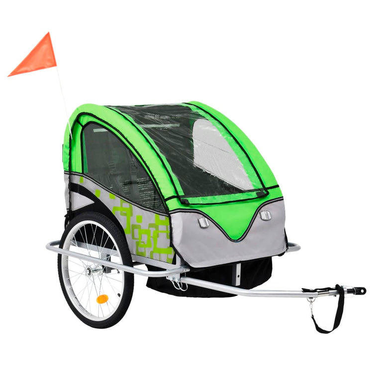 Vidaxl fietstrailer en kinderwagen 2-in-1 groen en grijs
